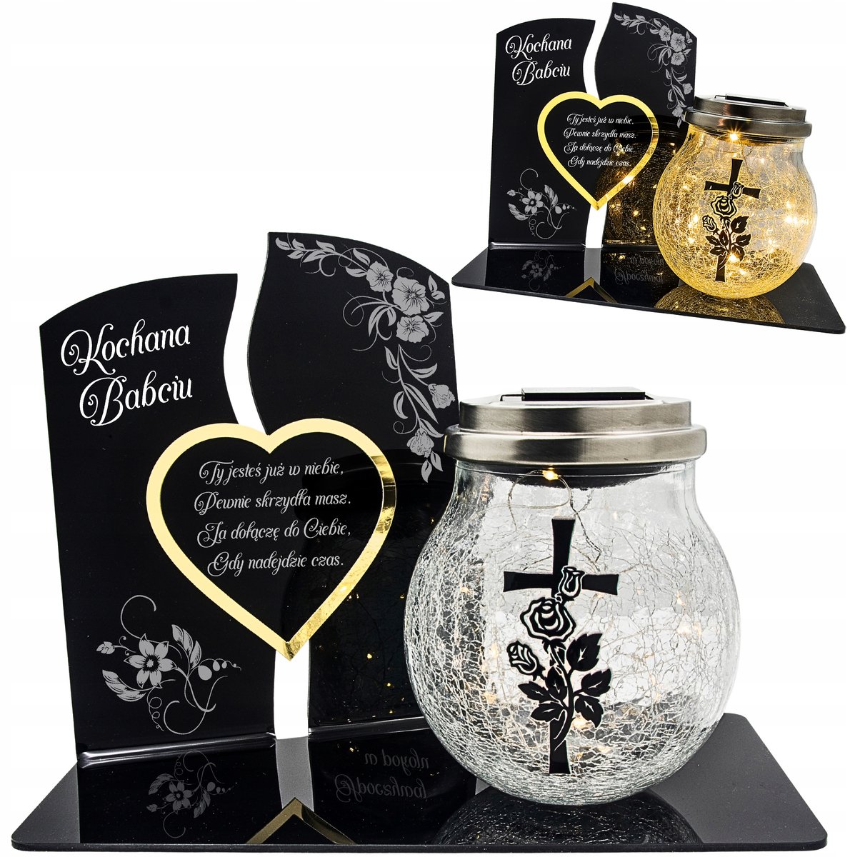 Zonne-graflicht voor Oma - LED, met gouden hart en bloemen