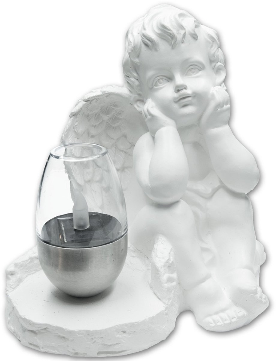 Gipsen Angel Graf decoratie met Zonne-energie LED Lamp