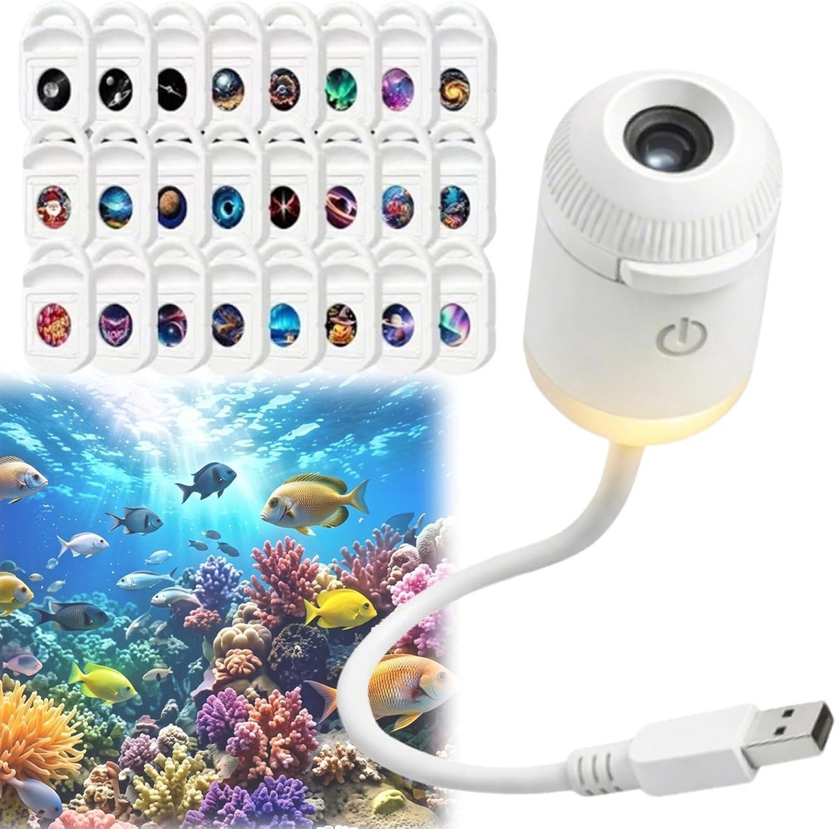 5D HD holografische nachtprojector plug & play, 360° USB Melkweg & maan lamp met 24 projectiefilms voor slaapkamer en autodak | Energieklasse A+++
