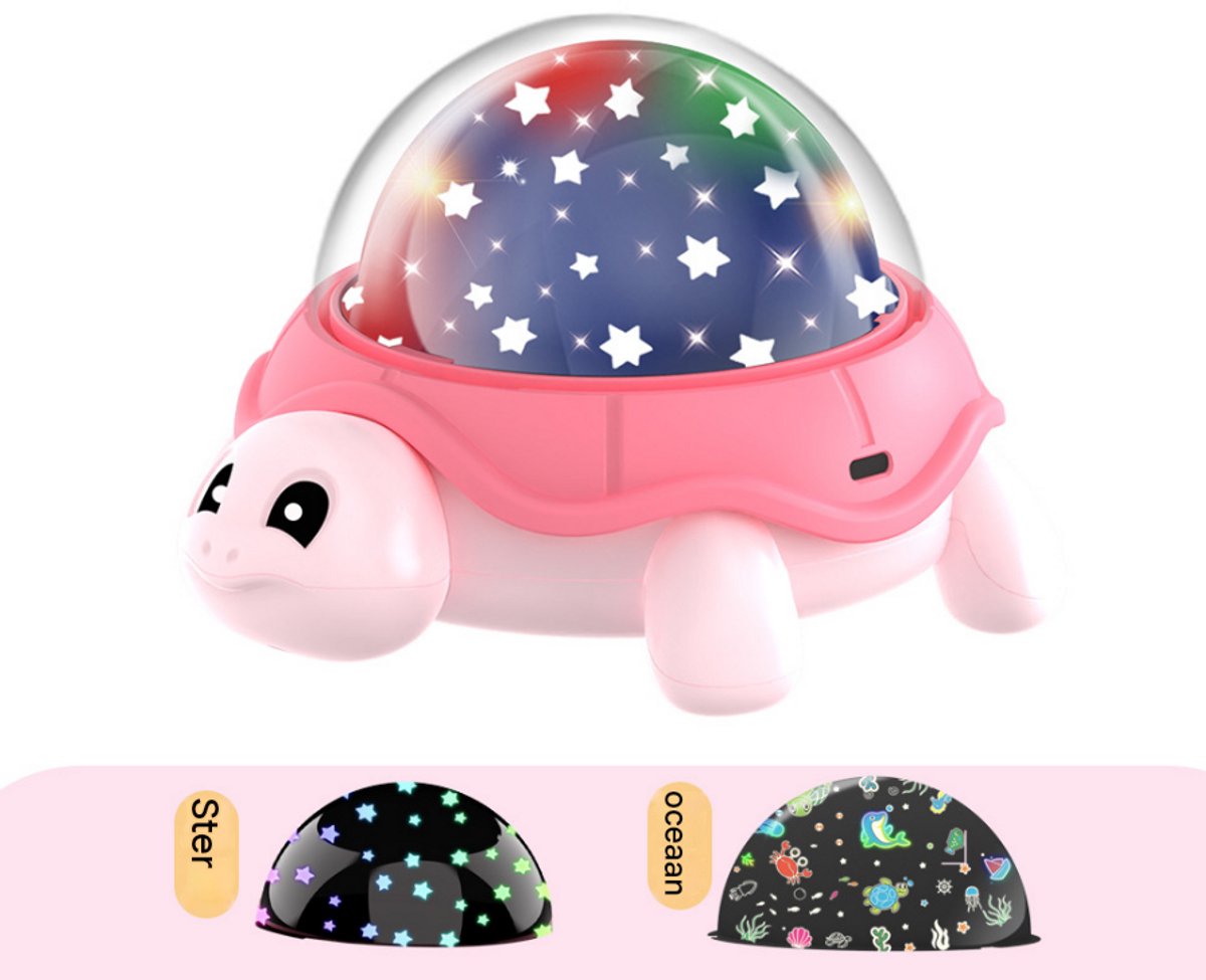 Roze schildpad kinder sterrenprojector 360° draaibaar, 14 kleuren USB gevoed, speelgoed voor 3-8 jaar | Energieklasse A