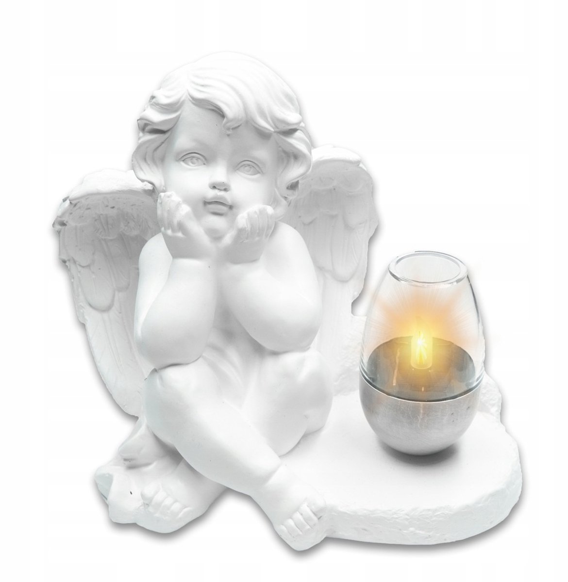 Gipsen Engel Grafdecoratie met Zonnepaneel - 22cm