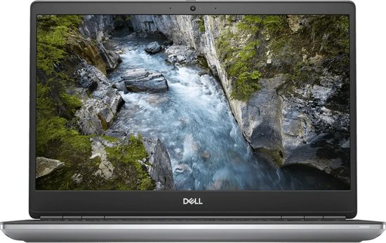 Dell laptop met een beeld van een rivier in een rotsachtige omgeving.