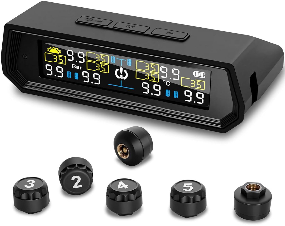 Bandenspanningsmonitor voor Campers – TPMS Bandenspanningsmonitor Geüpdatet 2025 0 tot 9,9 bar – Bandenspanningsmonitor 144 PSI met Oplader