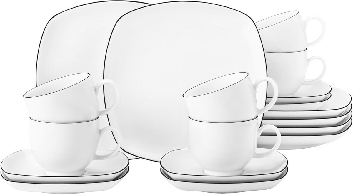 001.750860 Lido Black Line koffieservies 18-delig 10826 - wit - zwart