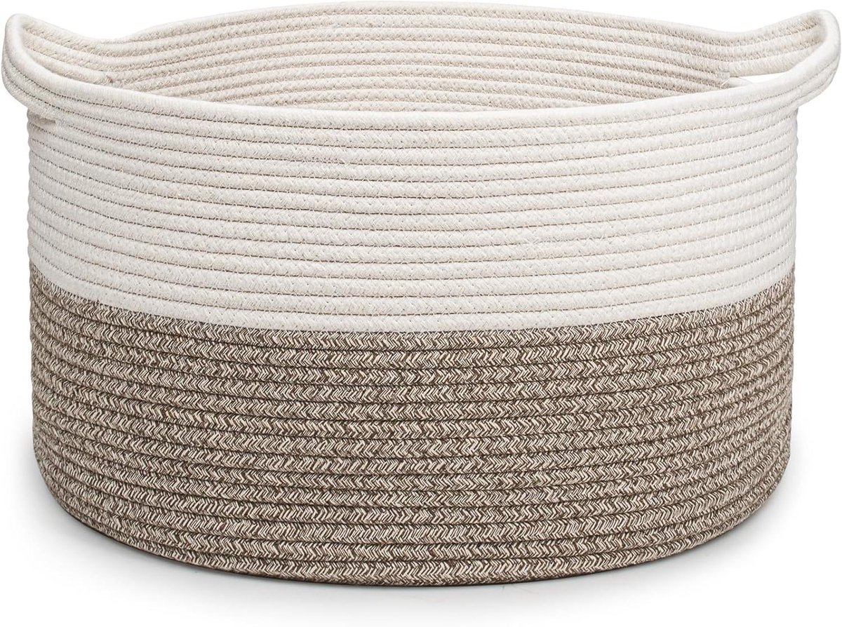 Katoenen Touw Mand - Opbergmand - Wassen en Opbergen - Handgemaakt Natuurlijk Materiaal - 32L 40x25 CM - Wit Bruin