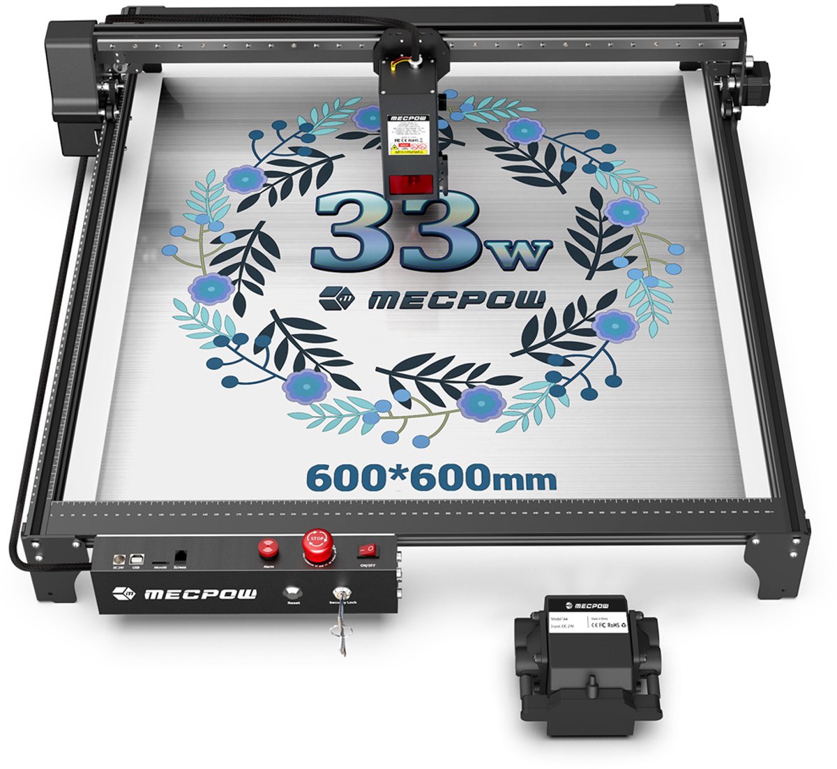 Mecpow X5 Pro 33W Laser Engraving Machine, 600x600mm Engraving Area 0.08x0.1mm Laser Spot with Auto Air Assist EU
