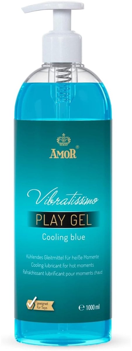 Vibratissimo Play Gel Cooling blue 1000 ml I Koelend glijmiddel I Waterbasis glijgels I Glijmiddel Gel geschikt voor siliconen speeltjes & latex condooms I water gebaseerde smering