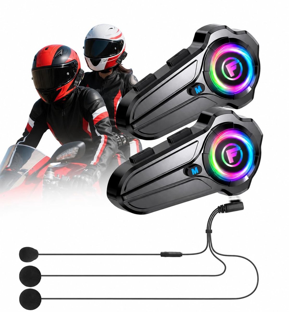 Omgoods - Bluetooth Motorfiets Headset voor 2 Bestuurders met Ruisonderdrukking