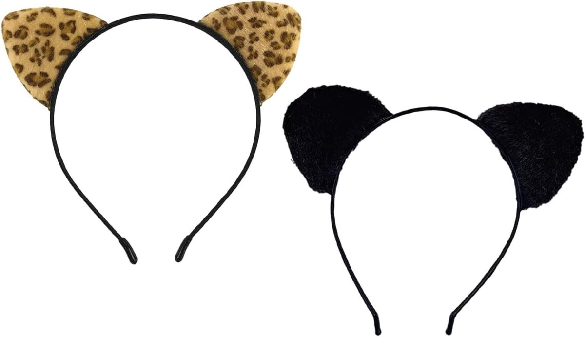 Tweedelige pluche kattenoren haarbandenset voor Halloween en cosplay, zacht en comfortabel voor mannen en vrouwen.