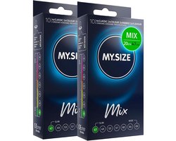 MY.SIZE Mix condooms 20 stuks – 47mm nauwe pasvorm | Soorten: blauw, Rood met aardbeienaroma, Geribbeld, Naturel | Premium kwaliteitscondooms | Duits merk | 0,07mm wanddikte