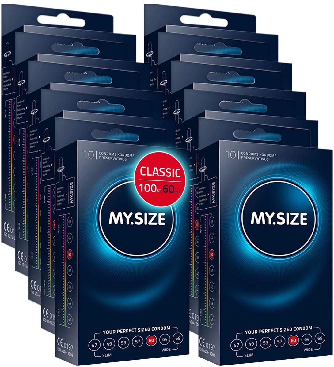MY.SIZE Classic condooms maat 1 I 60 mm breed I 100 stuks pack I premium condooms extra dun I condooms true to touch gossamer I dunne 0,07 mm wanddikte I condooms veganistisch