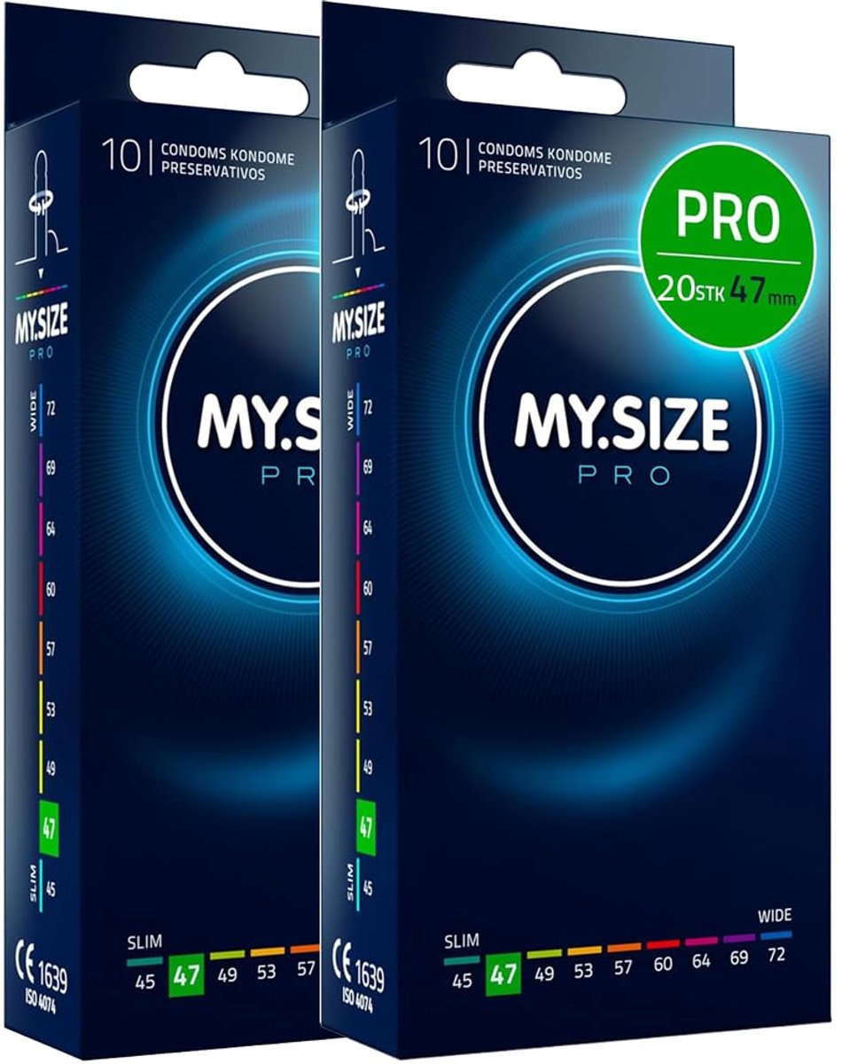MY.SIZE PRO 20 stuks 47mm ELITE – Extra smal, hooggezuiverd Vytex-latex voor minder geur, zeer gemakkelijk te openen en af te rollen