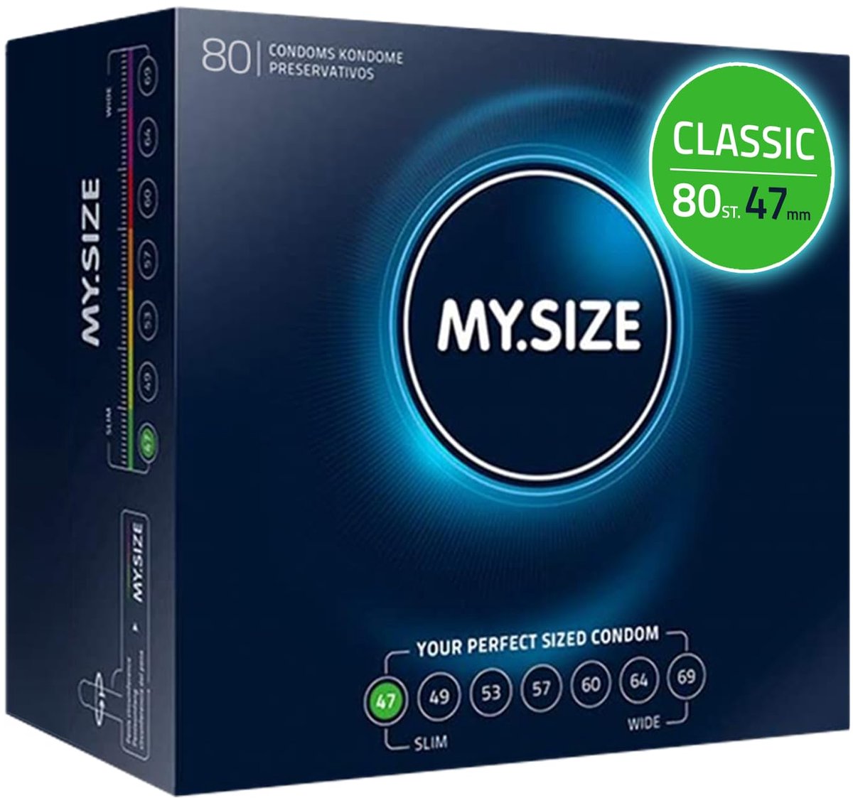 MY.SIZE Classic condooms maat 1 I 47 mm breed I 80 stuks mega pack I premium condooms extra dun I condooms true to touch gossamer I dunne 0,07 mm wanddikte I condooms veganistisch