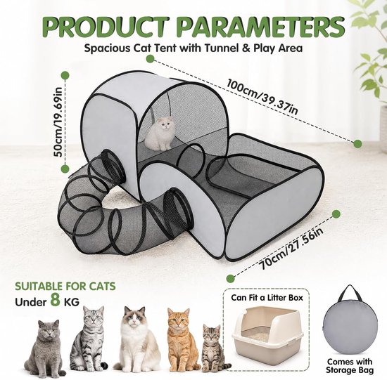 Katten vervoersbox - Grijs - 100 x 50 x 70 cm - Opvouwbare Draagbare Tent van Oxford Stof - Voor Kleine Huisdieren — afbeelding 2
