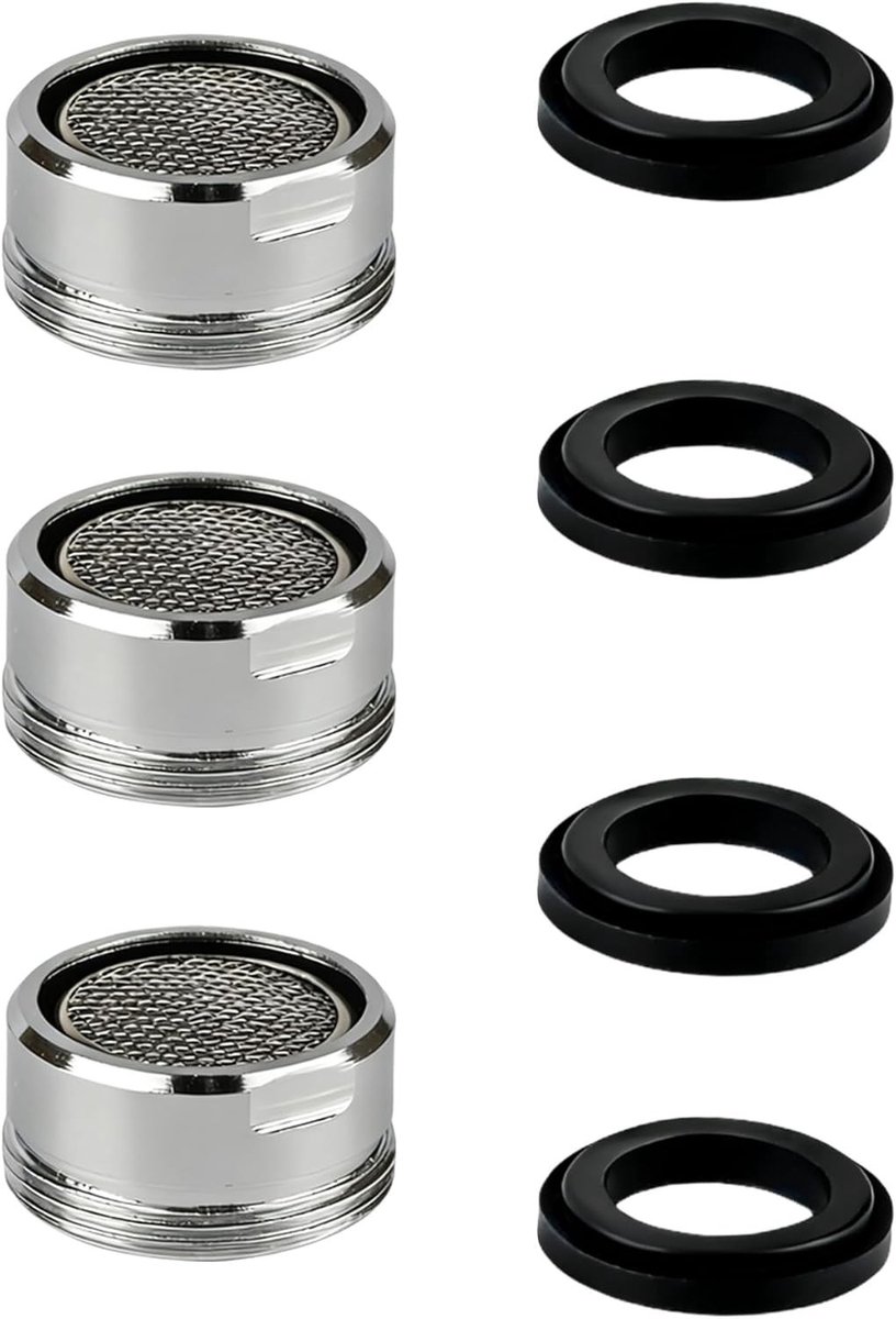 SnelShoppen - 3 Stuks Straalregelaar M24 voor Kranen - Perlatoren met 4 Afdichtringen, ABS-Filter voor Keuken en Badkamer, Waterbesparend Accessoire