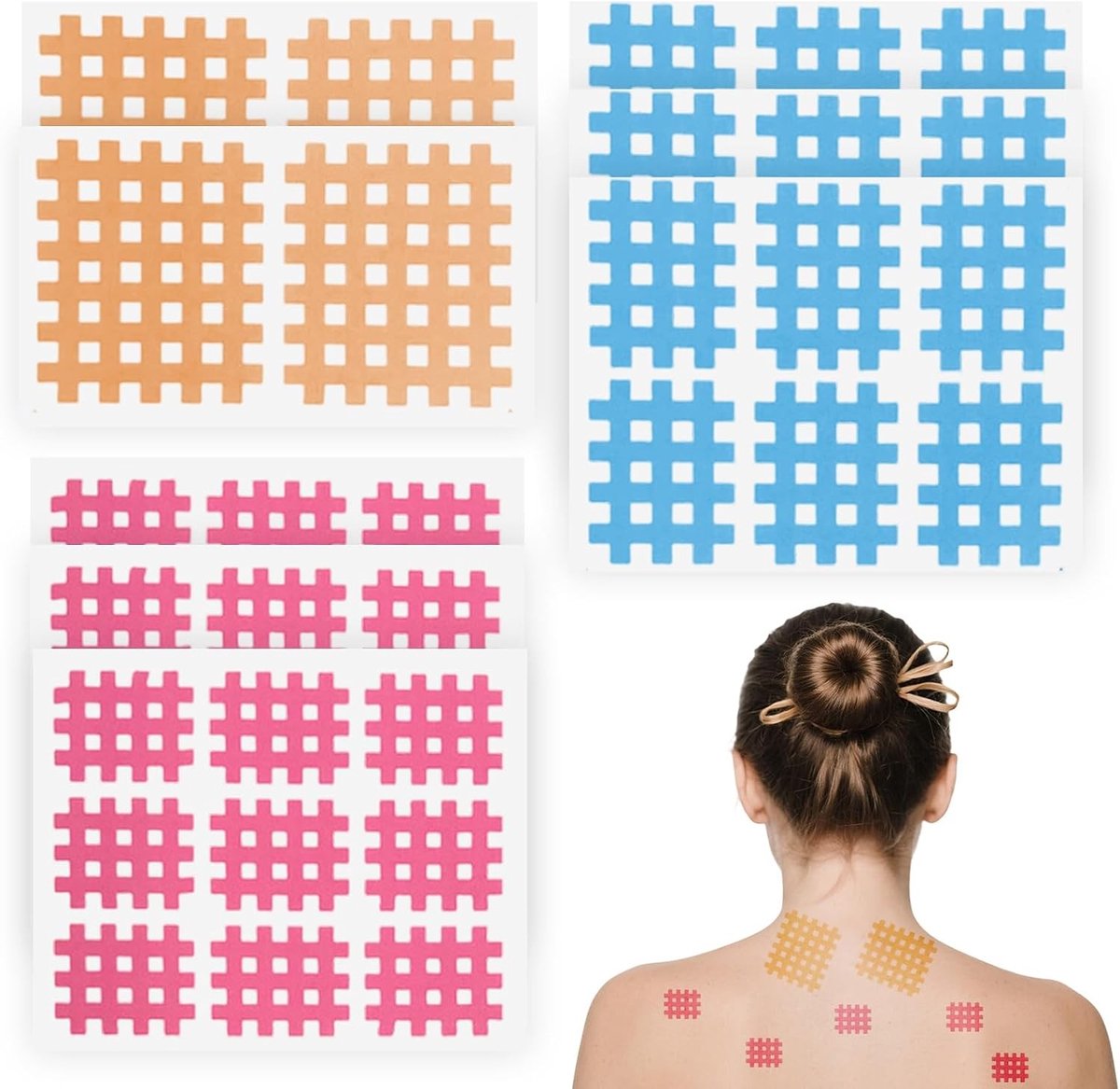 Premium Kwaliteit Zelfklevende Roostertapes - 49 Stuks voor Pijnbestrijding, Trigger Points en Lichaamsverzorging in Diverse Kleuren en Maten