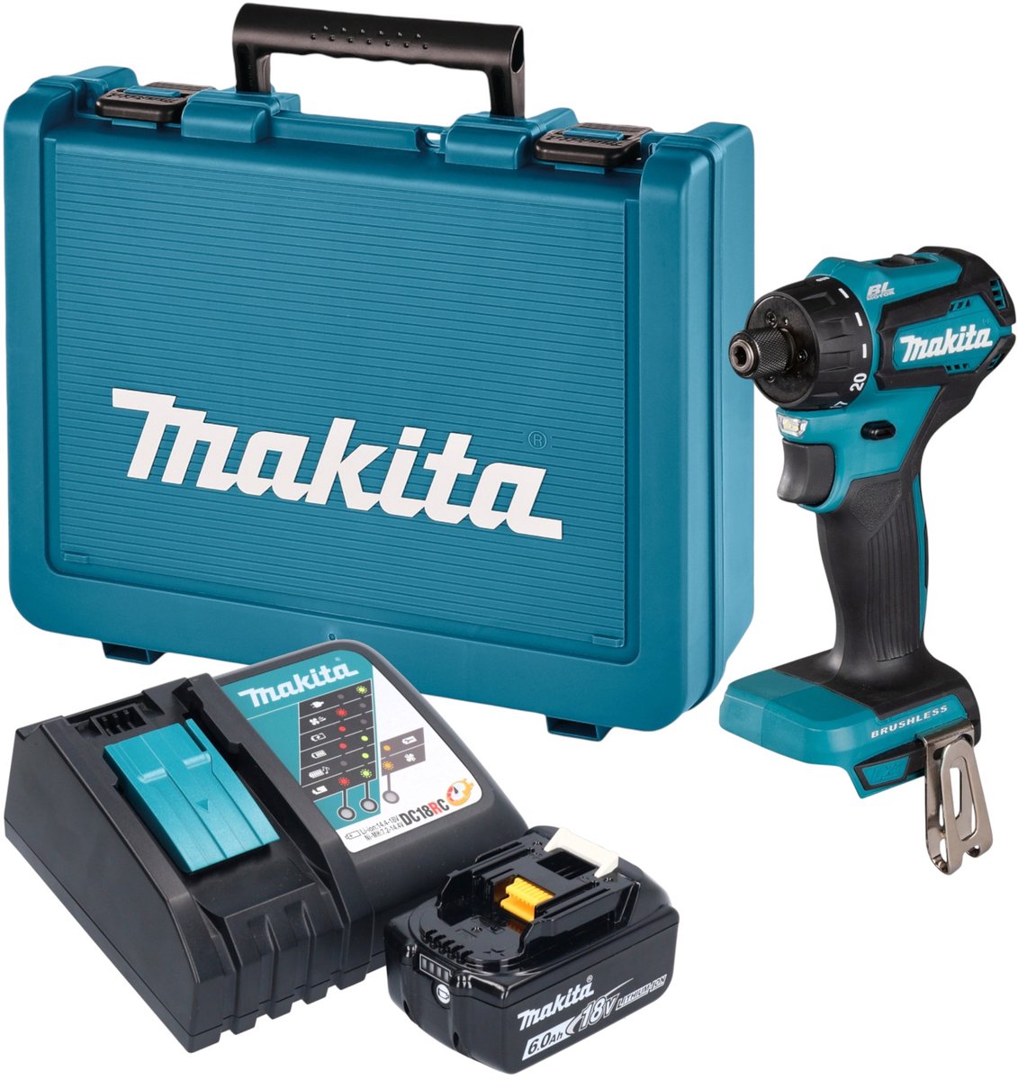 Makita DDF 083 RG1E accuboormachine 18 V 40 Nm 1/4'' borstelloos + 1x accu 6,0 Ah + oplader + koffer
