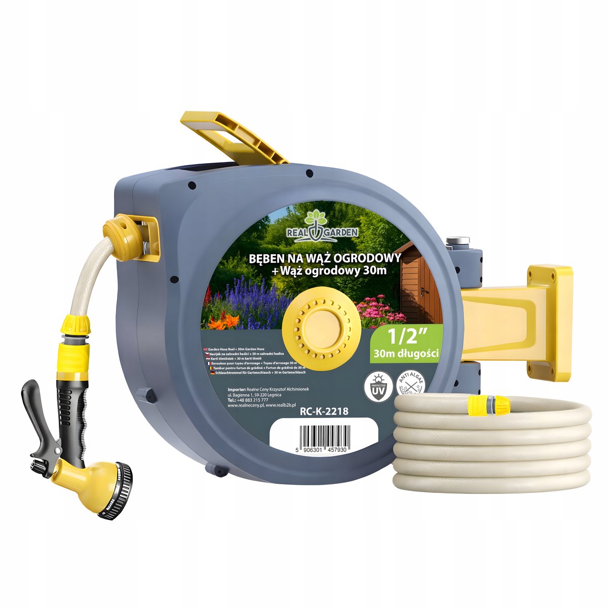 Automatische Tuinslanghaspel Wandmontage 1/2" 30m