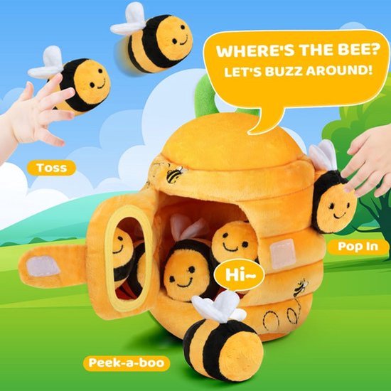 Babyspeelgoed, 6-12 maanden, pluche dier bij met bijenkorf, rammelaars, plooien, spiegel, sensorisch Montessori-speelgoed voor baby's, cadeau voor baby's van 1 jaar van casalora — afbeelding 5
