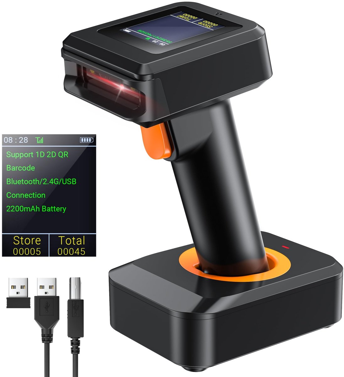 Elzusha - Draadloze 2D Barcodescanner met Scherm en Laadstation
