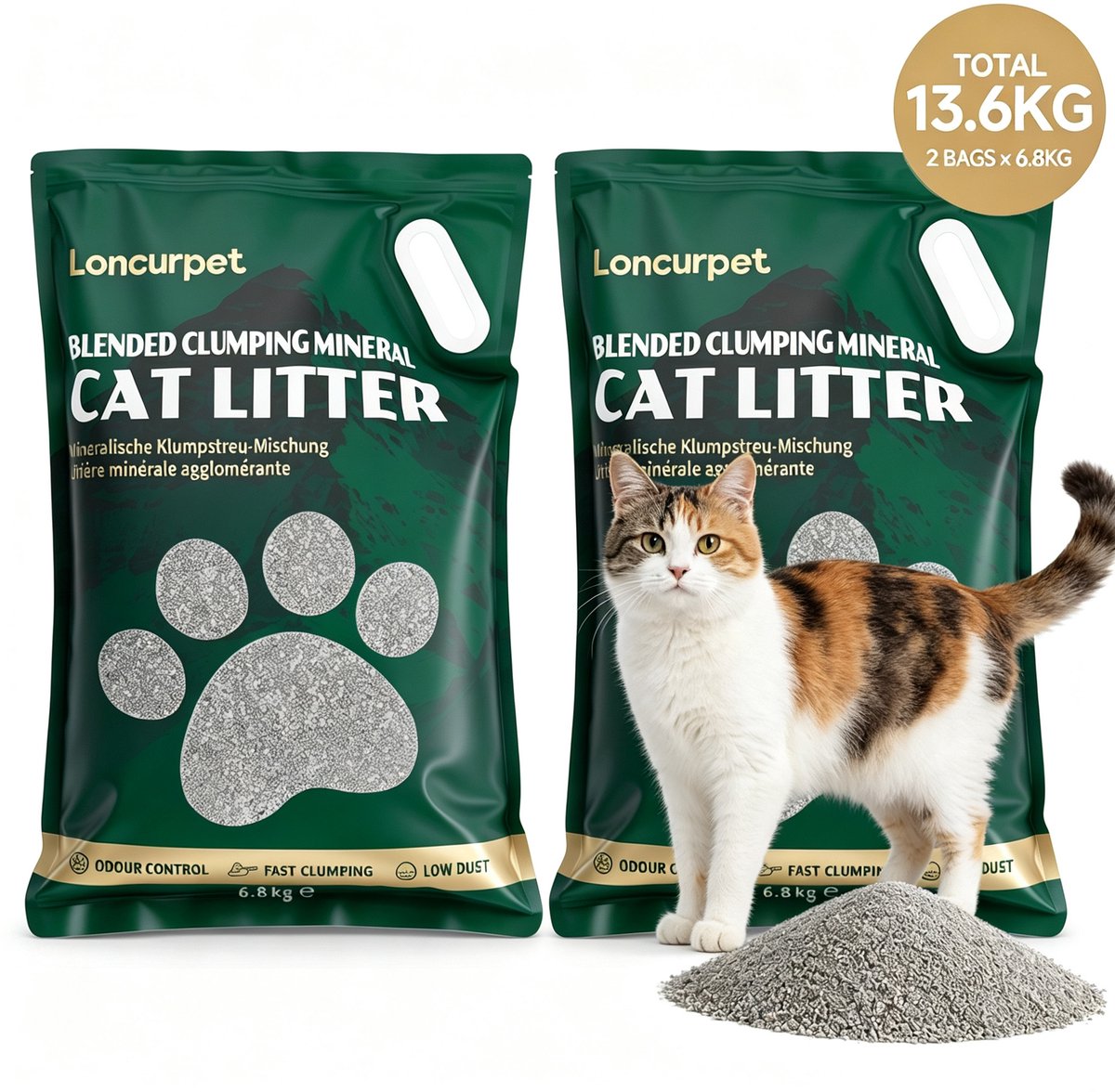 Loncurpet - Kattenbakvulling - Gemengd Kattengrind - 2 x 6,8kg - Natuurlijke ruwerts formule - Snelle absorptie - Stevige klonten - 100% stofvrij & geurneutraliserend