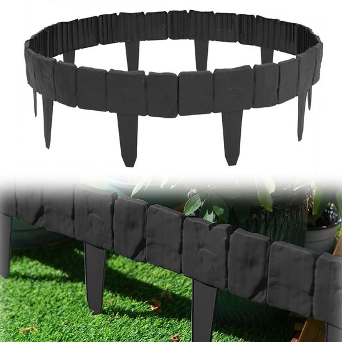 Gazonrand 20 Stuks - Kunststof Borderrand - Flexibele Perkrand - Steen-look - 5 Meter Lengte - UV-bestendig