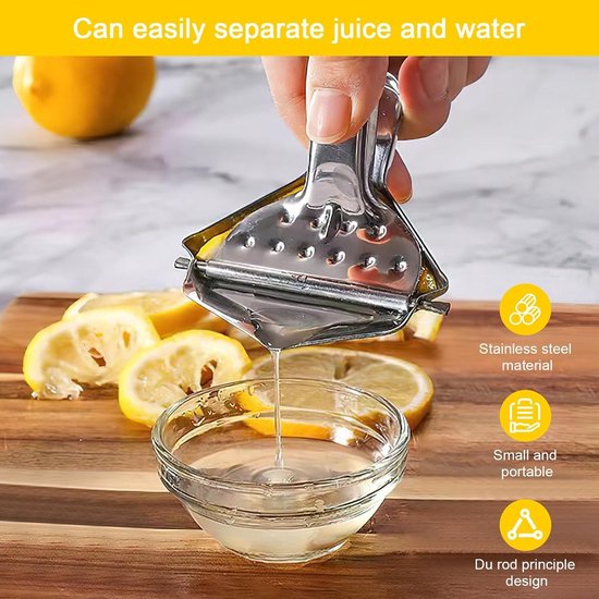 Handmatige citruspers set van 2 stuks en 1 kleine roestvrijstalen citrusjuicer, ideaal voor citroenen, limoenen en sinaasappels persen — afbeelding 4