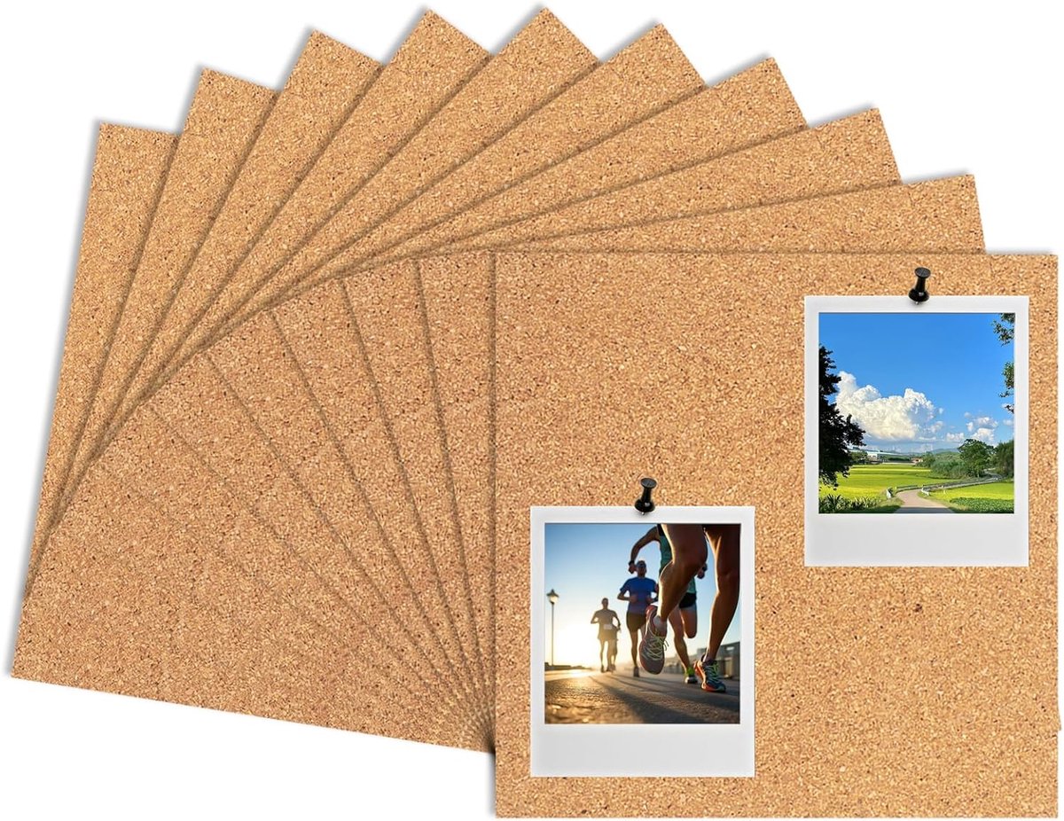 SnelShoppen - Pack van 10 Korkborden, 8,3 x 8,3 Inch Kork Pinbord, 6 mm Dikke Korkmat voor Muurdecoratie en DIY Projecten