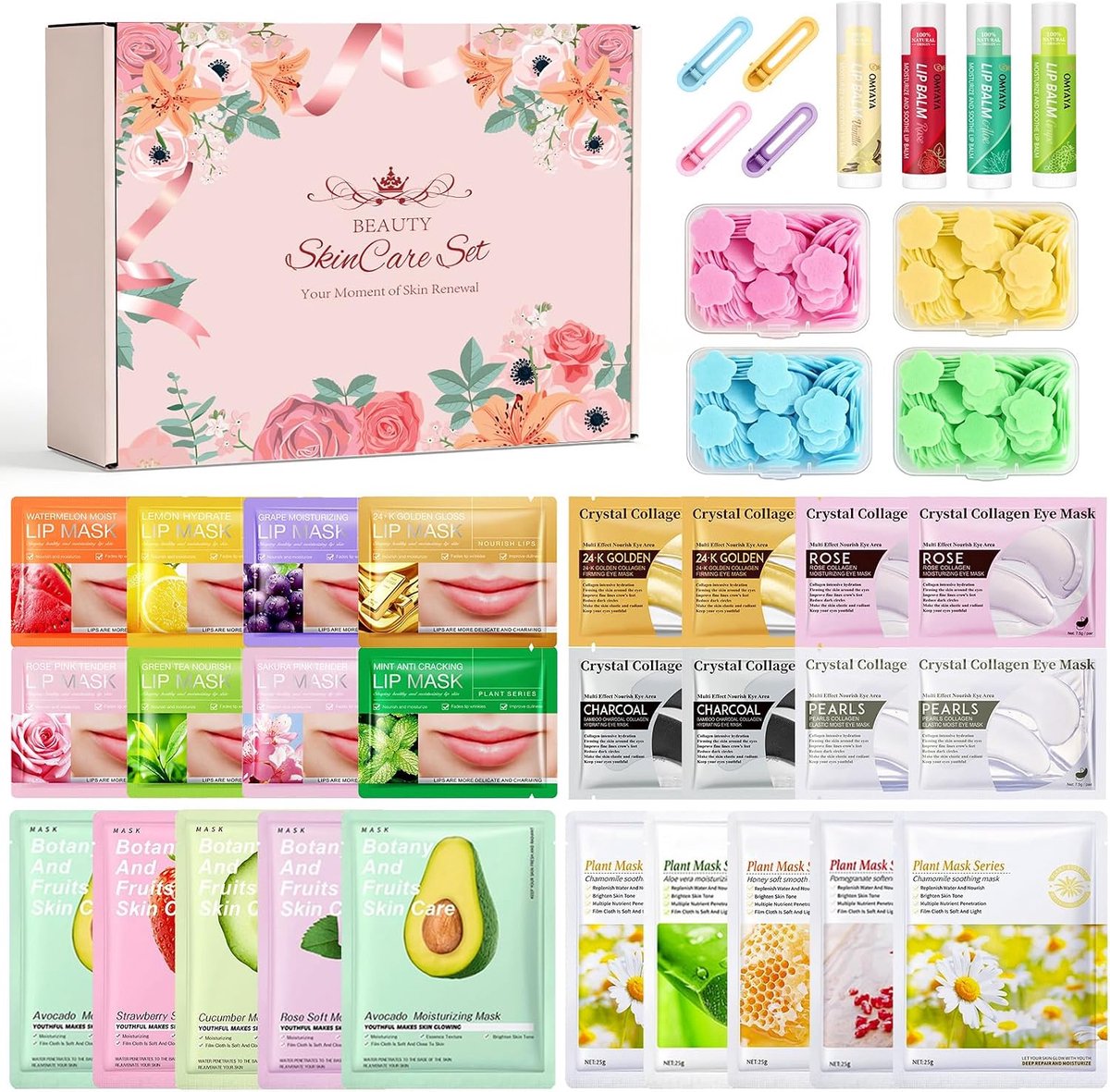 Gezichtsverzorging set 38 delig met gezichtsmaskers oogpads lipmasker vegan beauty set cadeau voor dames