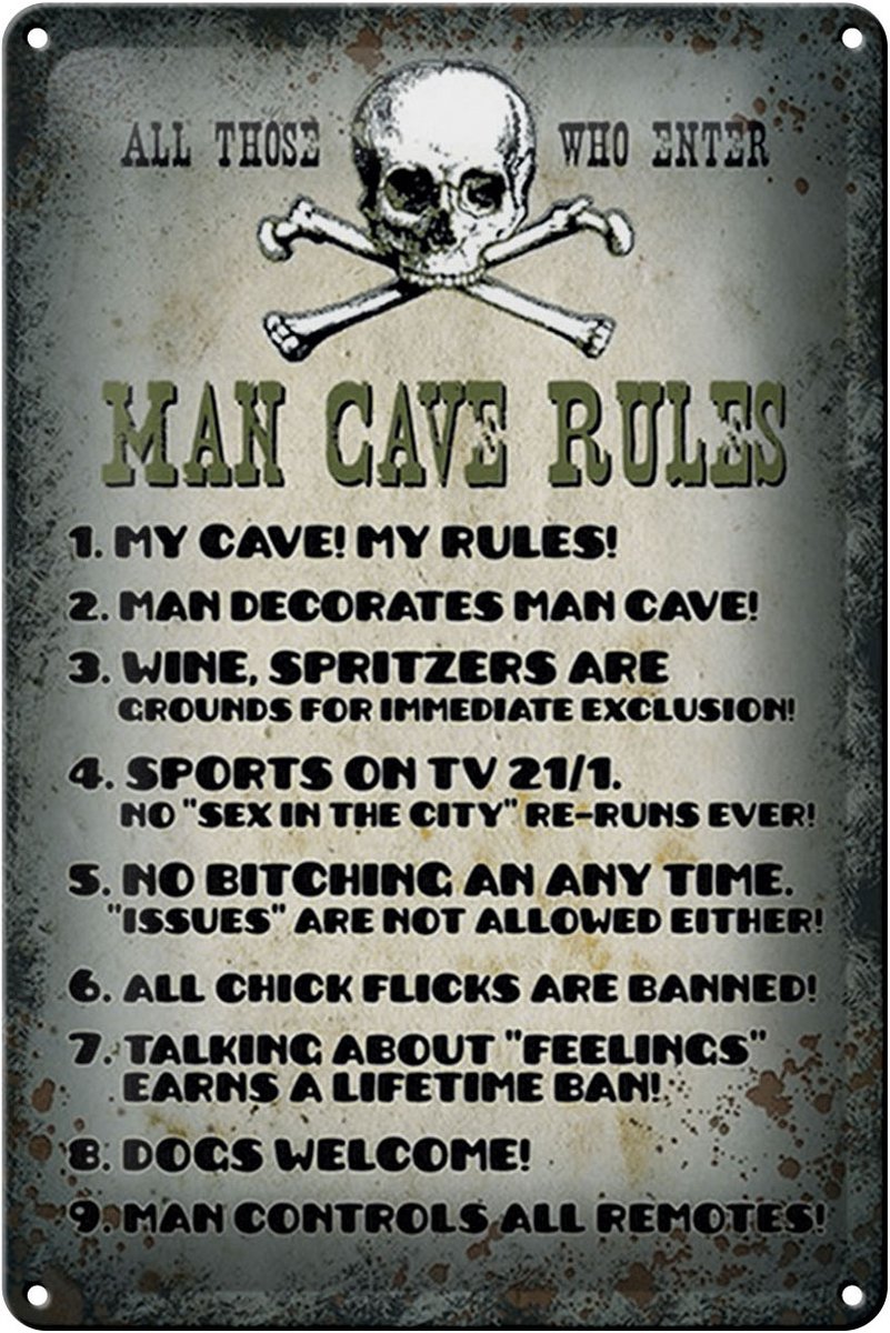 Blechschild Spruch 20x30cm Man cave rules wine spritzers
