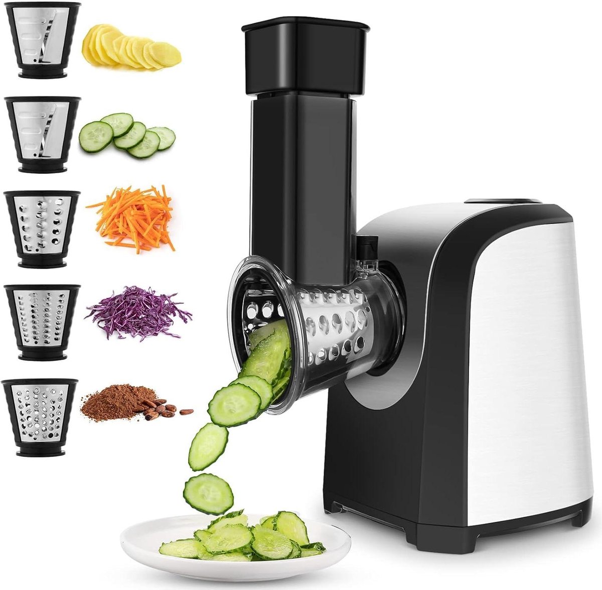 Elektrische Rasp - Groentesnijder Keuken - Snel Ingrediënten Bereiden - 5-in-1 Multifunctioneel - 150 Watt Vermogen - Zwart