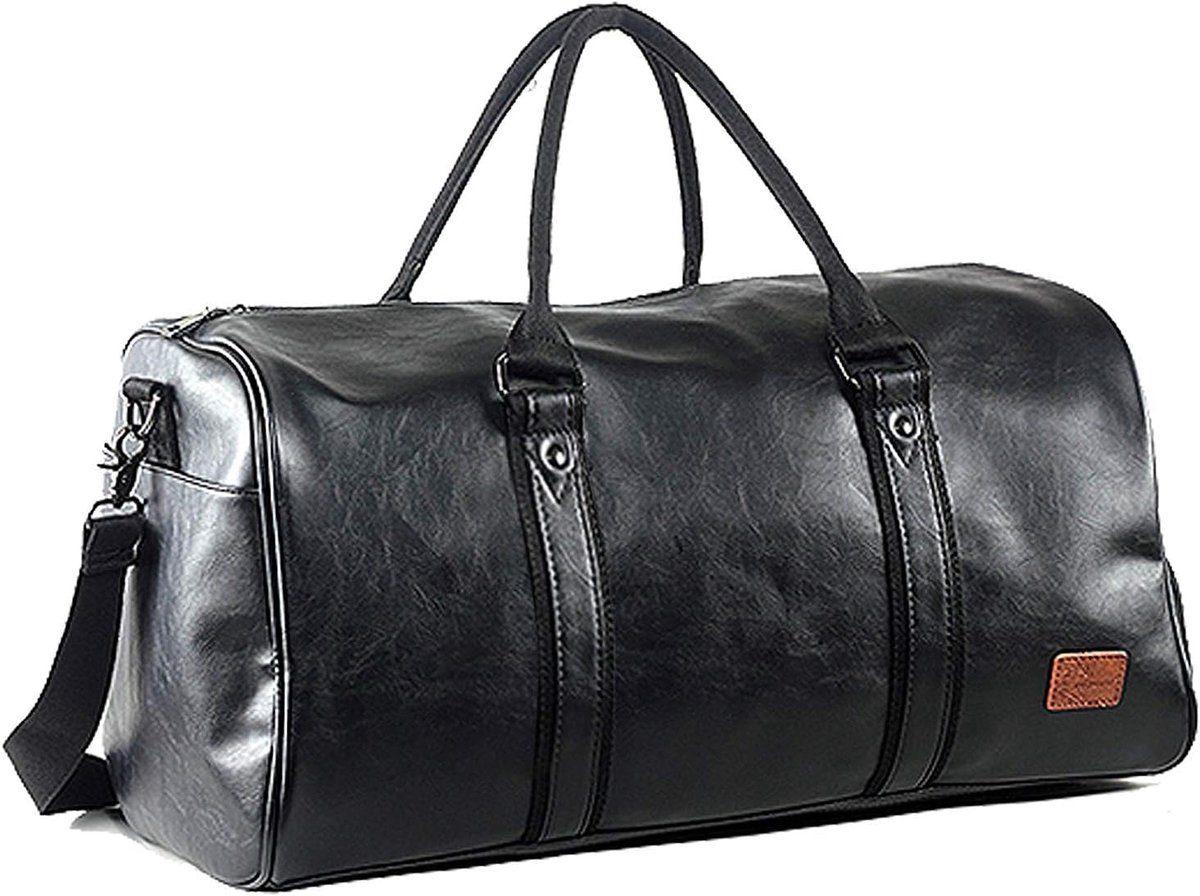 SnelShoppen - Weekender Oversized Reistas met Schoenentas, Lederen Draagtas, Zwart, One Size - Ideaal voor Weekenduitjes, Reizen, Sport en Vakantie