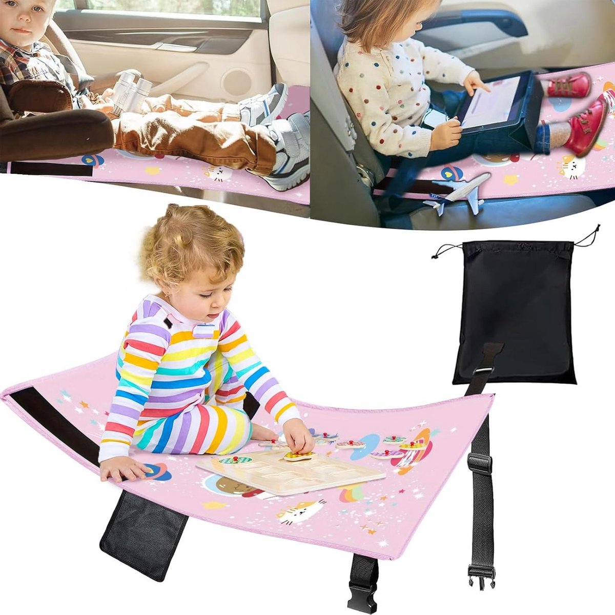 Vliegtuig Voetensteun - Reisbed Kinderen - Comfortabel Reizen - Verlengt Vliegtuigstoel - 77 x 44 cm - Roze