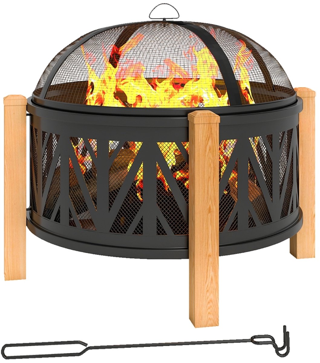 Buitenhaard - 2-in-1 haard - barbecuegrill - Met spatnet, roerstaaf en grillrooster - 75x75x58cm - Geschikt om te verwarmen en te grillen. Kan op balkons, terrassen en in tuinen worden geplaatst - Zwart