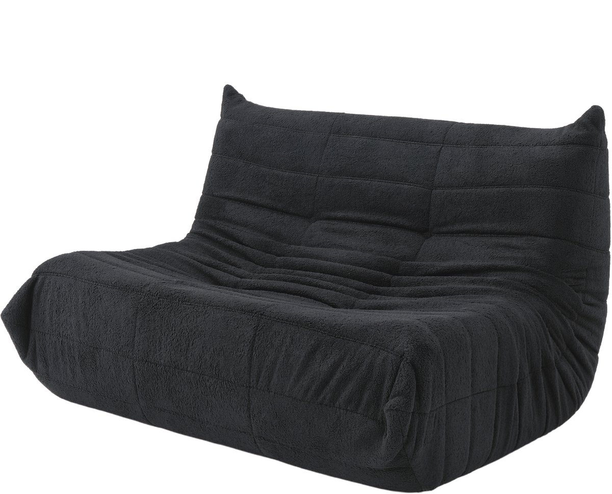 Bonenstoel - Relaxfauteuil - 2-persoons loungebank - Lazy stoel - Teddy fleece zitzakstoel voor binnengebruik - Relaxstoel / loungefauteuil - Slaapkamer en woonkamer - Volwassenen en jongeren - Ergonomisch - Comfortabel - 135x105x80 cm - Zwart