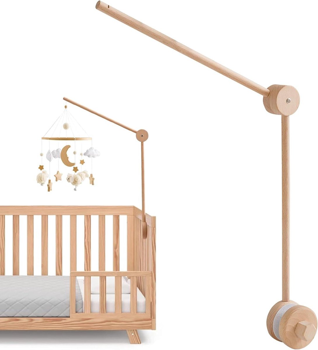 Mobiele Houder Baby - Baby Mobiel Standaard - Baby Rustgevend - 360 Graden Draaibaar - 409 cm - Houtkleur