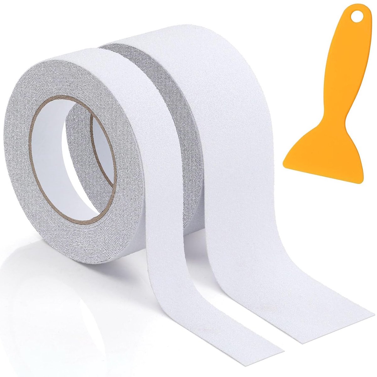 plakband 5 cm × 10 m + 2,5 cm × 5 m antislipband, zelfklevend | Antislip traptreden, staalzand, pvc, wit, anti-slip tape, waterdicht, voor trappen binnen en buiten