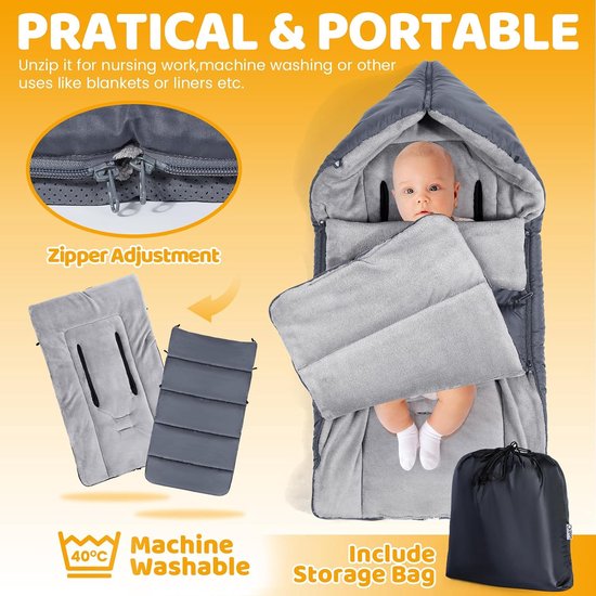 Voetenzak voor Kinderwagen, Waterdichte Kinderwagen Voetenzak met Aanpasbare Rits, Winter Voeten voor Buggy, Gemakkelijk Toegankelijk, Afneembaar, Warm Kationisch Weefsel, Grijs — afbeelding 3