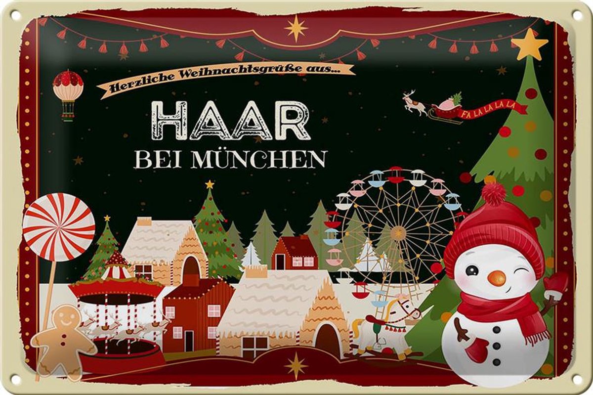 Blechschild Weihnachten Grüße HAAR BEI MÜNCHEN 30x20cm