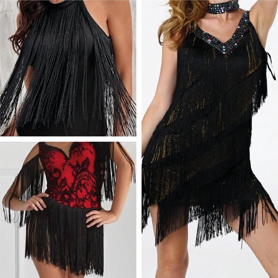 = Cuquillo-franjes om te Naaien van Flamenco en Sevilla. Samenstelling Rayon 100%. Lengte van 50cm. 5m Stukken - (Zwart) — afbeelding 3