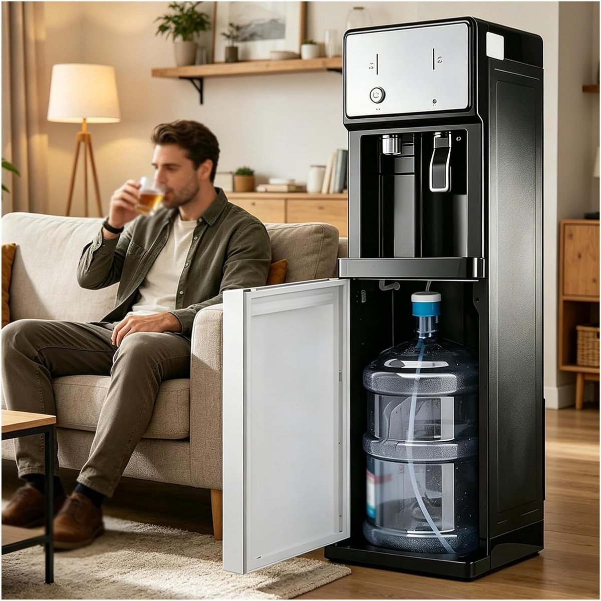 Vrijstaande Waterkoeler - Waterdispenser Fles - Direct Water Tappen - Onderlading Fles - 105 x 31 x 31 cm - Wit