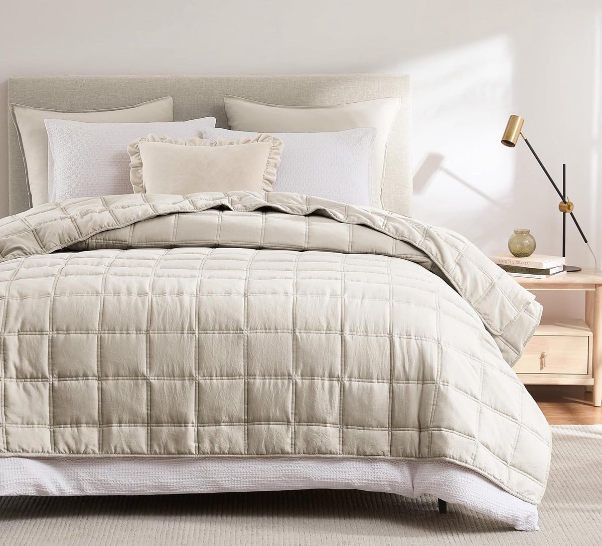 SnelShoppen - R.SHARE sprei 300x270 tarwe, zachte bedovertrek, microvezel steppdeken voor bed, sofa, bank - Karo Kuscheldecke woondeken, Oeko-TEX lent