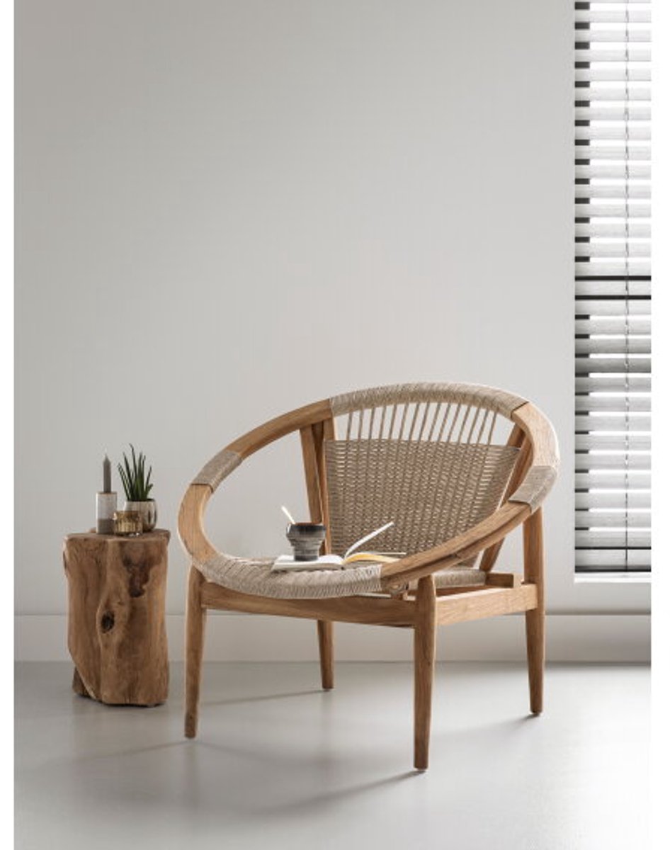 Must Living Kumo fauteuil synthetisch touw en gerecycled teakhout - 80 × 90 × 70 cm Naturel