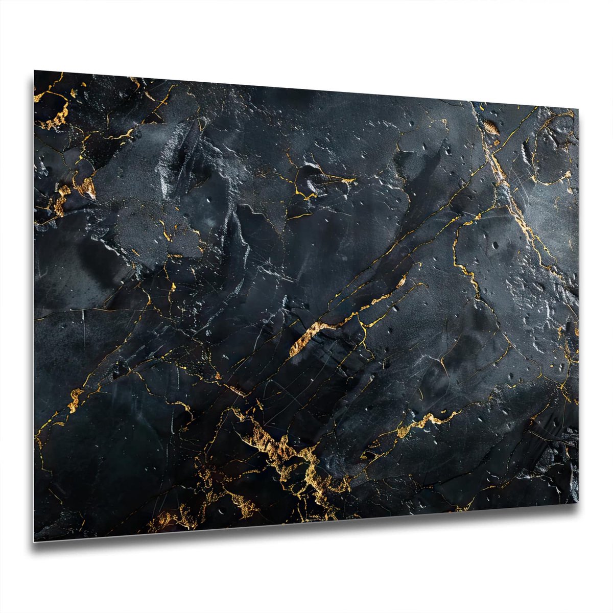 Mydesignglas Keuken Spatscherm 100x50 cm – Gehard Glas – Abstract Marmere Vloeistof Kunst – Zwarte Goud – Achterwand Kookplaat – Spatwand Fornuis – Glazen Muurbeschermer