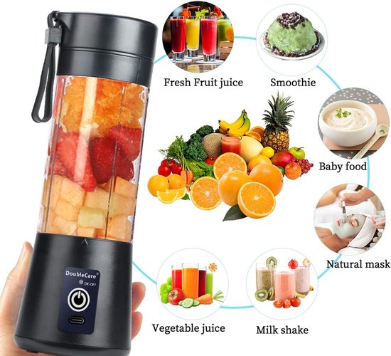 Mixer Beker - Draagbare Blender - Gezonde Drankjes Maken - Zes Roestvrijstalen Bladen - 380ml Capaciteit - Zwart — afbeelding 5