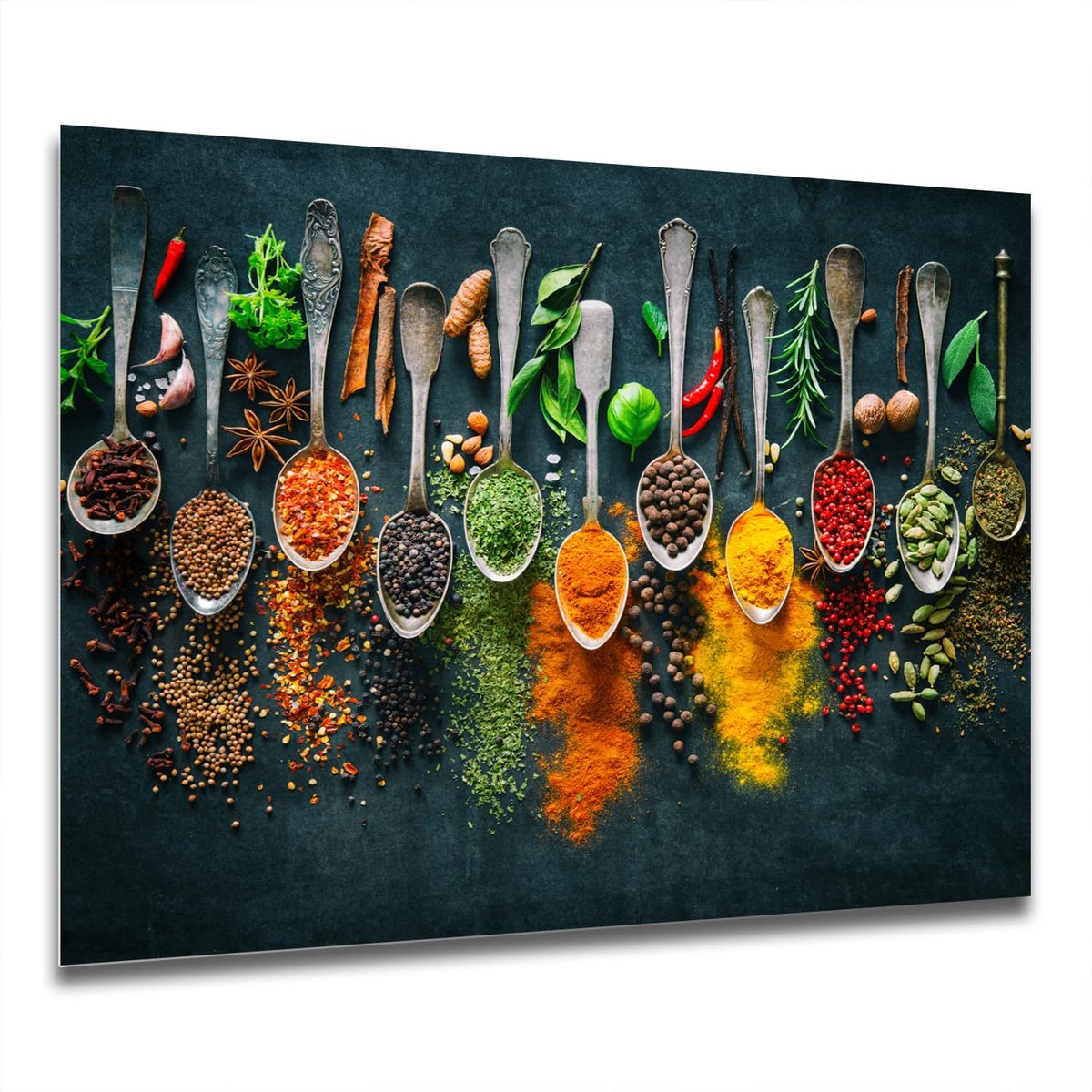 Mydesignglas Keuken Spatscherm 90x60 cm – Gehard Glas – Kleurrijke Kruidenexplosie – Achterwand Kookplaat – Spatwand Fornuis – Glazen Muurbeschermer
