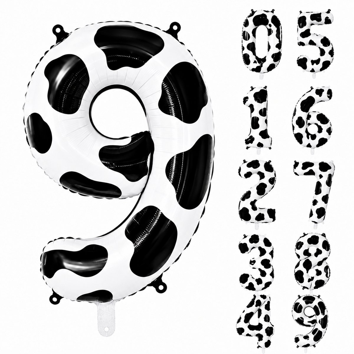 Fienosa Koe Cijfer 9 Ballon 101 CM - Nummer 9 - Cijferballon - XL Folieballon - Helium Ballon - Feestversiering - verjaardag - koeienprint