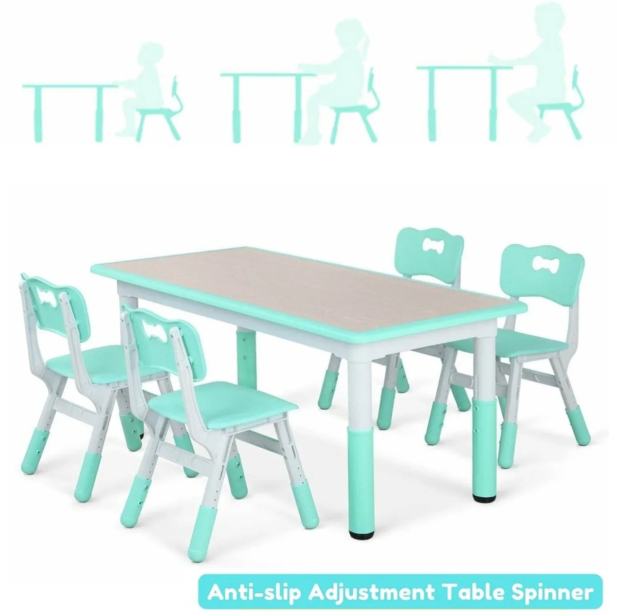 Brandistry - Kindertafel Set - Kindertafel En Stoelen - Set van 4 - In Hoogte Verstelbaar - Peutertafel - Antislip Poten - Groen
