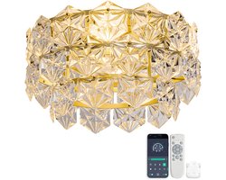 19-inch Deckenventilator met kristallen kroonluchter - App- en afstandsbediening - 6 snelheidsstanden - Omkeerfunctie voor winter/zomer - Goudkleurig met ruitpatroon - ABS-bladen
