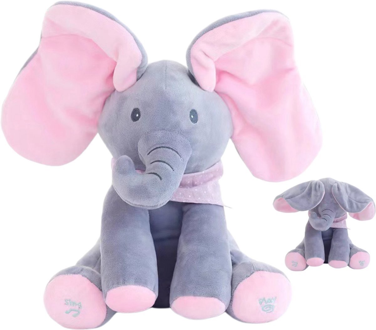 Casalora Pluche Knuffel - Interactieve Knuffel - Zingende Olifant - Kiekeboe met bewegende oren - Roze
